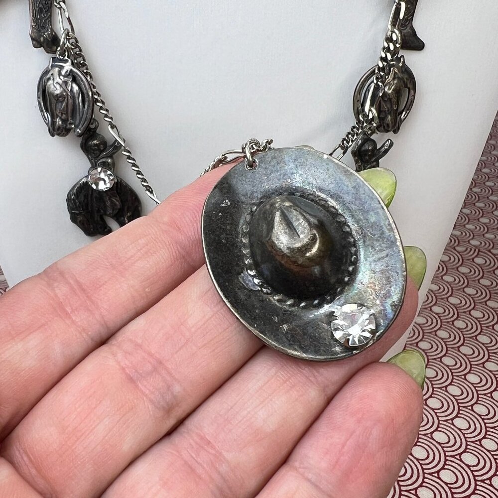 La Contessa Mary DeMarco Western Cowgirl Charm Silver Tone Necklace AND Earrings - Picture 9 of 13